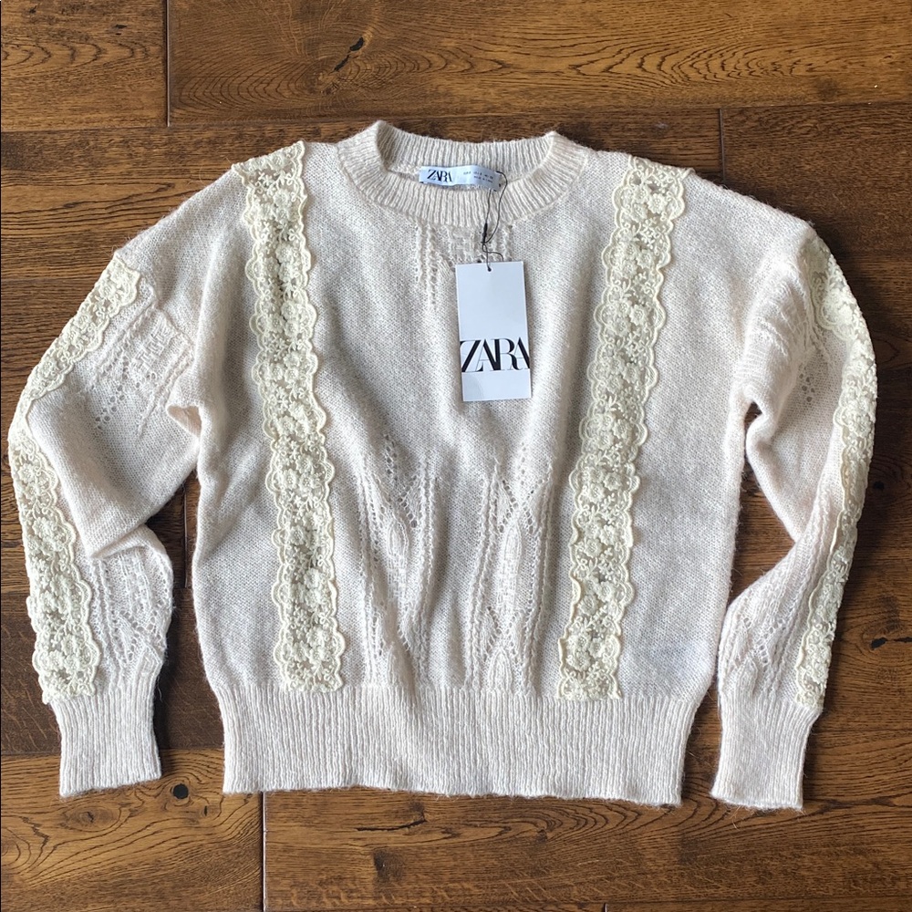 Zara Ivory Sweater with Floral Lace Accents